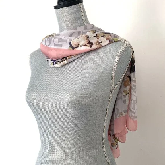 Dana Buchman Floral Monogram Pink & Gray Wrap 42” Versatile Feminine Summer NWOT